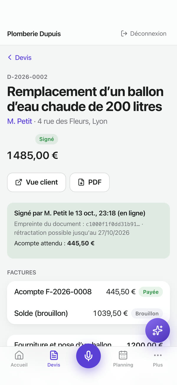 Devis signé en ligne