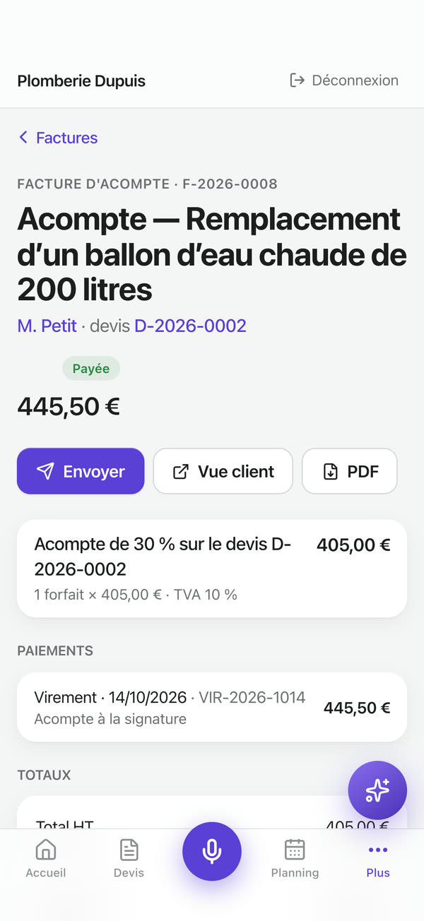Facture d'acompte