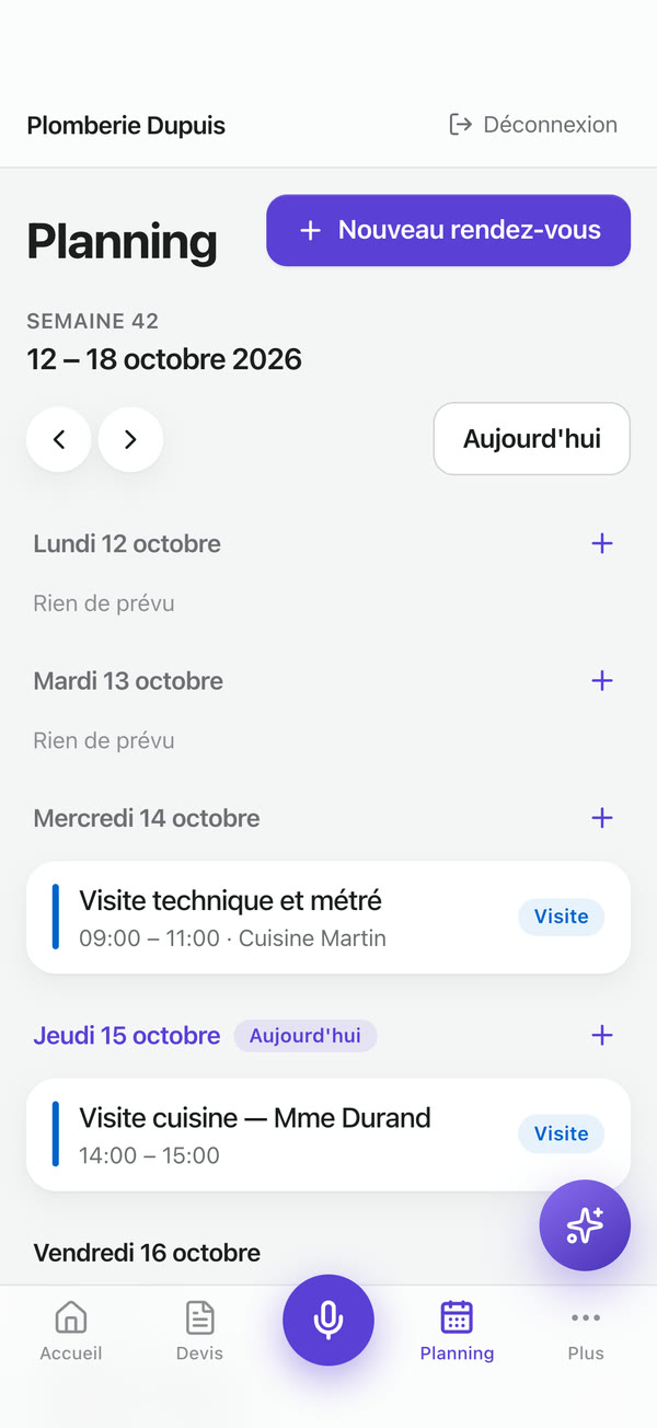 Planning de la semaine